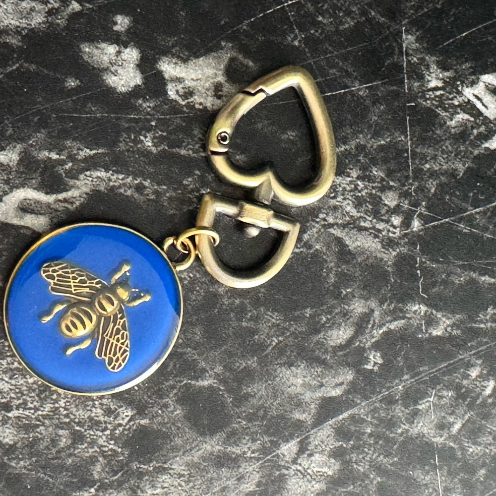 Blue GG Bee Keychain/Bag Charm Upcycled